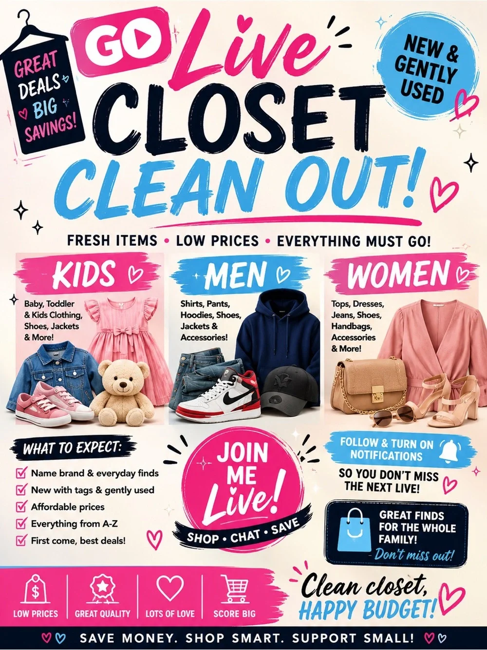 Closet Clean Out Live Sale - Pink, Blue, Black & Brown Finds